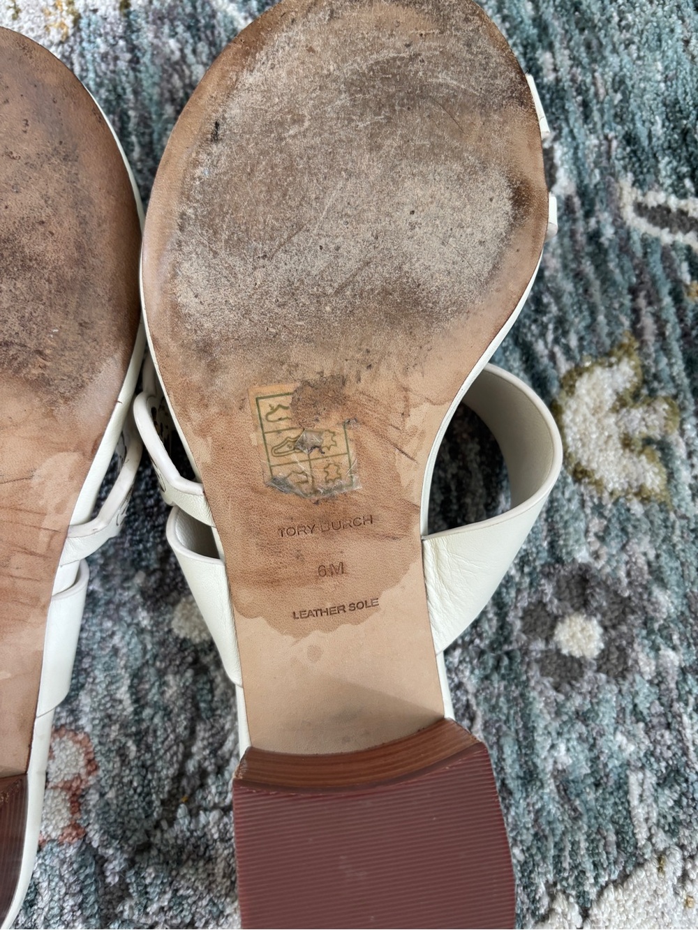 Tory Burch Ivory Leather Slide Sandals with Signature Cutout - Picture 3 of 3
